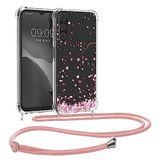 kwmobile telefoonhoesje geschikt voor Samsung Galaxy A14 5G - Hoesje met telefoonkoord - Back cover voor smartphone - Case in poederroze / donkerbruin / transparant