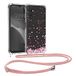 kwmobile hoesje geschikt voor Samsung Galaxy A14 5G - Hoesje met telefoonkoord - Back cover voor smartphone - Case in poederroze / donkerbruin / transparant