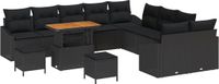 vidaXL Tuinbank Set met kussen met opslag 13 pcs Zwart Poly rattan