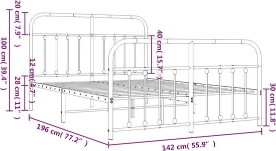 vidaXL Bedframe met hoofd- en voeteneinde metaal zwart 135x190 cm