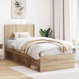 vidaXL Bedframe met opbergruimte en hoofdbord Sonoma Eiken 90 x 190 cm
