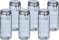Zeller Voorraadpotten/bewaarpotten - 6x - 1L - Glas - Lichtgrijs - Beugelsluiting