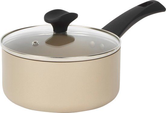 Salter Olympus 18cm Saucepan - Non-Stick, Induction Safe, Glass Lid - Gold
