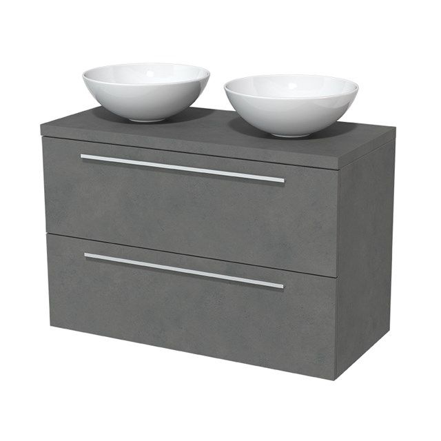 Maxaro Badkamermeubel Modulo Plato 100cm Donkergrijs Beton 2 Lades