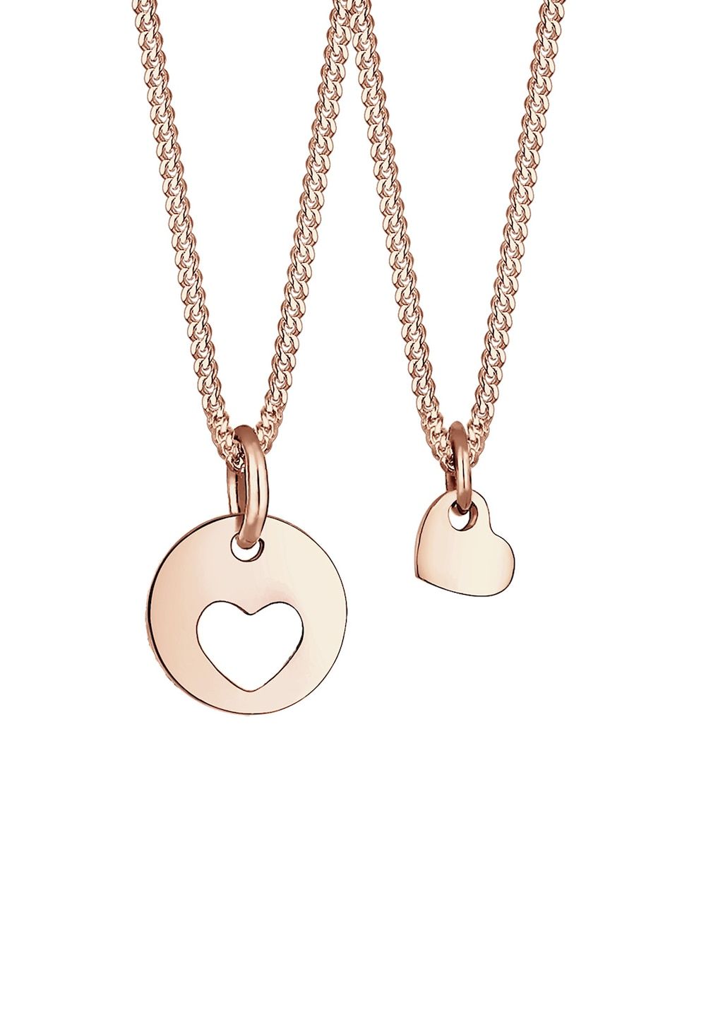 Elli Elli Necklace Women's Set Heart Cut-Out Pendant Mother Child Love in 925 Sterling Silver Rose Gold Plated Necklaces