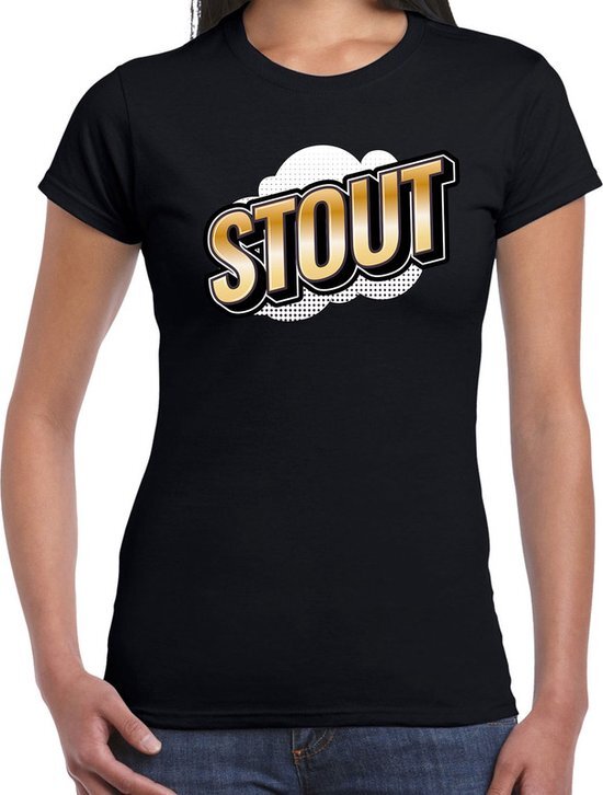 Bellatio Decorations Stout fun tekst t-shirt voor dames zwart in 3D effect L