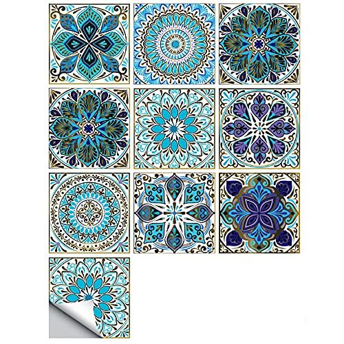 ANCLLO 20 STKS Mandala Stijl Tegel Sticker 4x4 Inch (10x10cm) Traditionele DIY Muurschilderingen Tegel Waterdicht Oliebestendig Verwijderbare Decals voor Badkamer en Keuken Backsplash