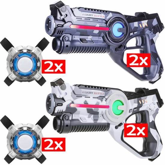 Light Battle Lasergame set: 4 Active camo laserpistool + 4 Vesten - camo wit en camo grijs