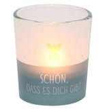 Dekohelden24 Windlicht glas transparante banderole, incl. 1 theelichtje, H/Ø: 6,5 x 6 cm, motief: mooi, dat er je bent, windlicht