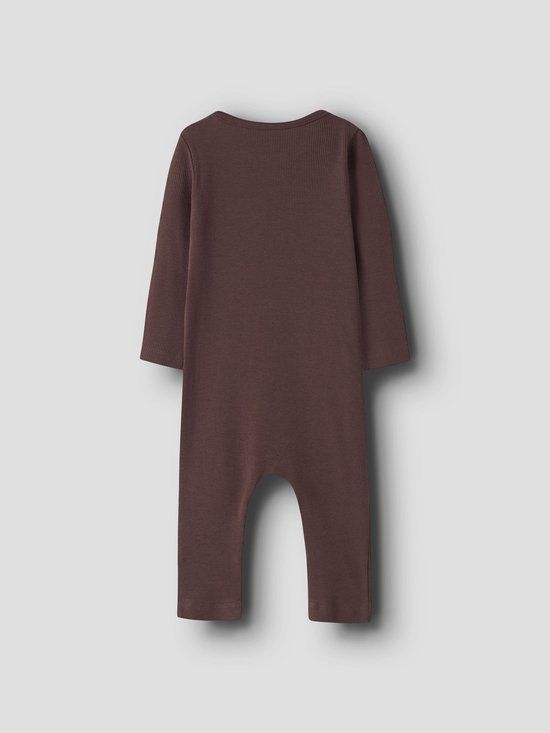Name it Jumpsuit Ribgebreid Unisex Kinderen 68 French Roast1 Effen Lange mouw Ronde hals Biologisch katoen
