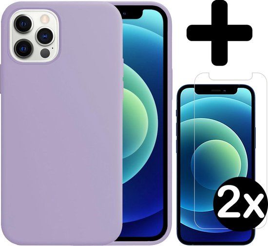 BTH Hoesje iPhone 12 Pro - Siliconen Case - Lila + 2x Screenprotector