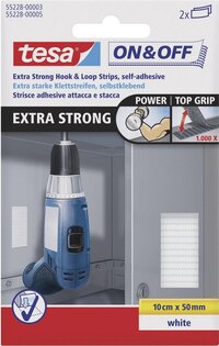 Tesa On & Off Extra Strong Klittenband Strips - Wit - 10 x 5 cm - 2 Stuks