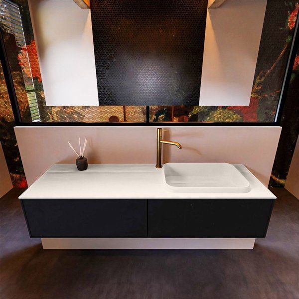 Mondiaz ERIN 150cm badmeubelset onderkast Urban met 2 lades + Wastafel RIDGE rechts Linen