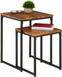 Merkloos Relaxdays bijzettafel set van 2, stapelbaar, mimiset, salontafel 2 groottes, vierkant, metaal, woonkamer, bruin/zwart