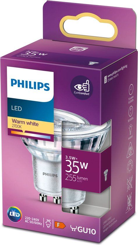 Philips LED Spot GU10 3.5W - Warm Wit Licht - 500 lm - F