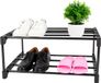 Unyqoos® Étagère à chaussures noire en métal peu encombrante à deux niveaux et conception empilable