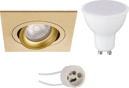 BES LED Voordeelset LED Spot Set - Pragmi Borny Pro - GU10 Fitting - Inbouw Vierkant - Mat Goud - 6W - Natuurlijk Wit 4200K - Kantelbaar - 92mm