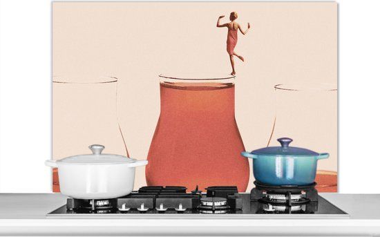 Spatscherm keuken - Vrouw - Wijn - Vintage - Wijnglas - 100x65 cm - Aluminium