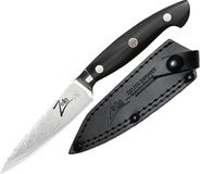 Zelite Infinity by Klarstein Damastmes set, Scherp schilmes, 10,5 cm keukenmes, Japans mes voor thuis en horeca, Profi-mes scherp, Damast koksmes, Damastmes met leren etui en mozaïekklinknagels