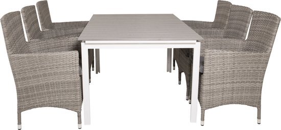 Levels tuinmeubelset tafel 100x160/240cm en 6 stoel Malin grijs.