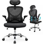 Five Stars® Ergonomische Bureaustoel voor Volwassenen - Mesh Rugleuning - Verstelbare Hoofdsteun & Armleuningen - Ergo Plus - Zwart