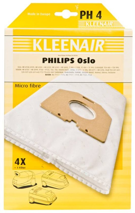 Kleenair Micro Fiber Stofzuigerzakken Philips Oslo PH4 - 20 stuks + 5 Filter