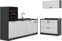 Vicco Complete keukeneenheid R-Line, Wit landelijk/Antraciet, 220 cm antraciet werkblad