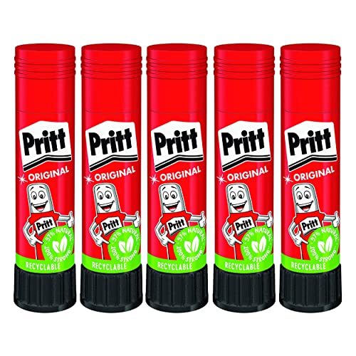 Pritt lijmstift, veilige en kindvriendelijke lijm voor knutselen, sterke lijm voor school en kantoor, 5x 11 g lijmstift