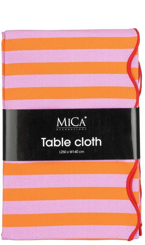 Mica Decorations Gestreept Tafelkleed voor Eettafel - Tafellaken 250 x 140 cm - Oranje, Roze