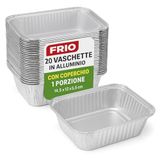 FRIO Aluminium schalen met deksel, 20 stuks, 1 portie 14,5 x 12 x 5,5 cm, ideaal voor Take Away, catering, braadpan, oven en vriezer, voor het koken en bewaren van levensmiddelen