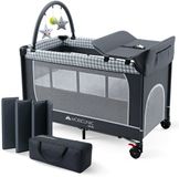 Mobiclinic Caelum - Reisbedje - 3 in 1 - Wieg - Reisbed, box en luiertafel - Verschoontafel - Met matras - Wielen 360º - Campingbedje - Baby bed - Grijs