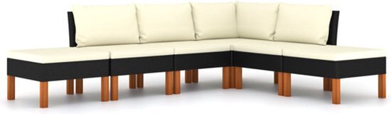 vidaXL 6-delige Loungeset met kussens poly rattan zwart