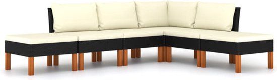 vidaXL 6-delige Loungeset met Kussens Poly Rattan Zwart