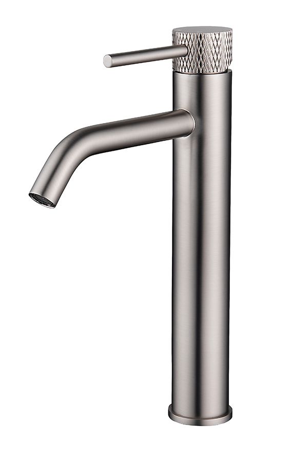 Wiesbaden Ribbd XL wastafelmengkraan 30cm geborsteld staal