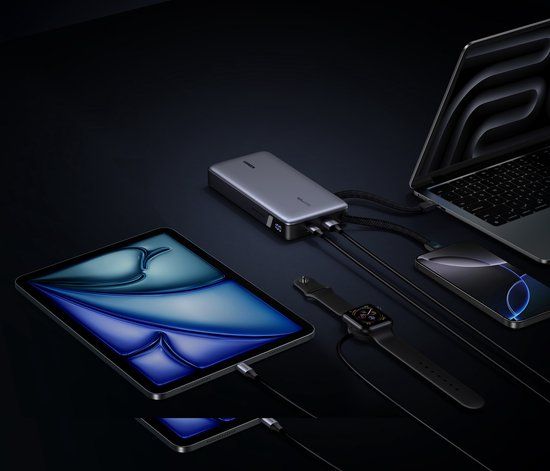 UGREEN Nexode Power Bank, 25000mAh, 165W snelladen met 2 geïntegreerde USB-C-kabels (140W PD3.1), compatibel met MacBook Pro 16", Dell XPS, iPad Pro, Steam Deck, Galaxy S25 Ultra, iPhone 17