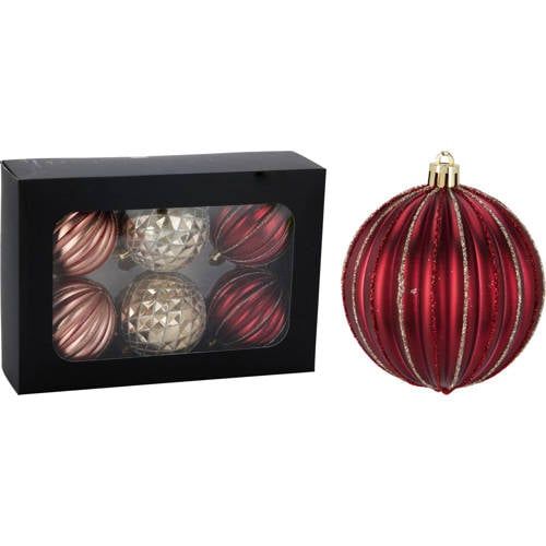Home & Styling Collection Kerstballen polypropyleen roze - 6 stuks (ø8 cm)