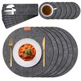 Placemat van vilt, set van 18, 6 placemats, afwasbaar, antislip, hittebestendig, placemats met 6 onderzetters, 6 bestekzakken voor keuken en eettafel (rond)