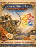 Japanese Ukiyo-e Cats Coloring Book for Adults with Kanji Color Transfer Art