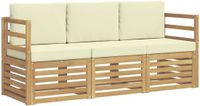 vidaXL - Bank loungeset - Massief acaciahout - Wit en crème - 4 zitplekken