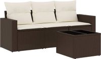 vidaXL 4-delige Loungeset met kussens, polyrattan, bruin