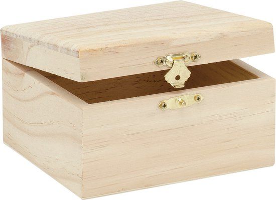Glorex Klein houten kistje rechthoek 12.5 x 11.5 x 7.5 cm - Bruin - Hobby/knutselen mini kistjes