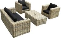 AVH-Collectie Nissah 3 zits stoel-bank loungeset naturel rotan bruin/terre 5 zitplekken inclusief kussens en tafel