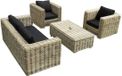 AVH-Collectie Nissah 3 zits stoel-bank loungeset naturel rotan bruin/terre 5 zitplekken inclusief kussens en tafel