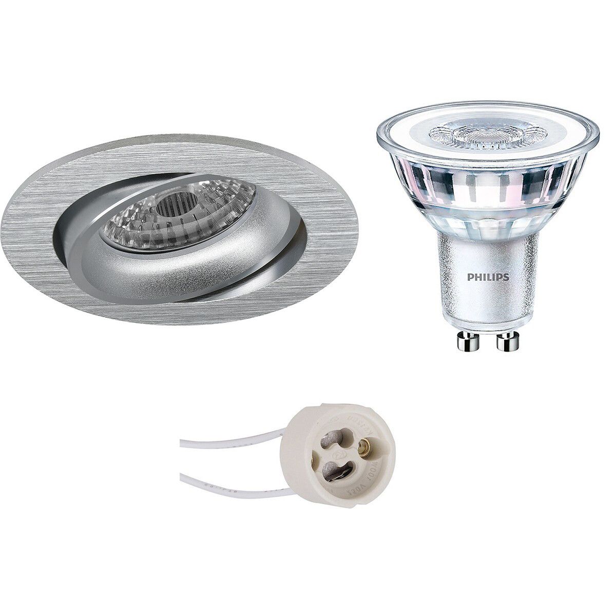 BES LED LED Spot Set - Pragmi Delton Pro - GU10 - Inbouw Rond - Mat Zilver - Kantelbaar - Ø82mm - Philips CorePro 830 36D - 5W - Warm Wit 3000K - Dimbaar