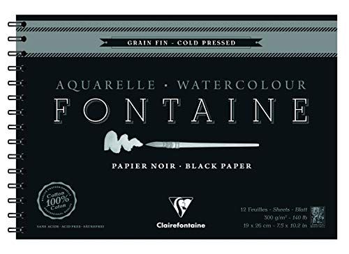 Clairefontaine - Fontaine Watercolor Pad - 19x26cm - 300gsm - Black - 12 Sheets