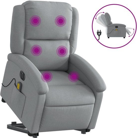 vidaXL Sta-op-massagestoel elektrisch verstelbaar stof lichtgrijs