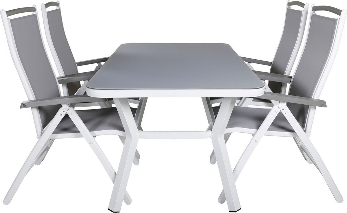 Hioshop Virya tuinmeubelset tafel 90x160cm en 4 stoel 5posG Albany wit, grijs.