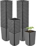 GARRONDA Set van 50 hoge vierkante kunststof kweekpotten met drainagegaten voor tuin (Zwart, 9 x 9 x 14 cm (0,8L))