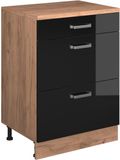 Vicco Uitbreidingscommode Rion, Zwart hoogglans/Goudkleurig Eiken, 60 x 46 cm zonder schuine kant met 3 lades