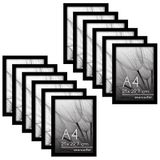 Americanflat A4 Fotolijsten met Gepolijst Kunststofglas – Set van 12 – Signature Collectie – Fotolijsten van Samengesteld Hout – Set voor op Tafel en Muur – Zwart